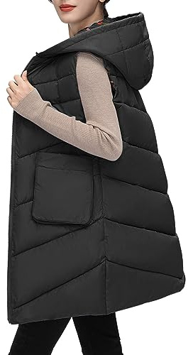 FJKVAVF Ladies Fall And Winter Wear Hooded Zipper Pocket Loose Sleeveless Coat Vest Boys Leather Vest with Pockets Padded Gilet With Hood Padded Vest Tops For Women Sleeveless Cropped Jacket