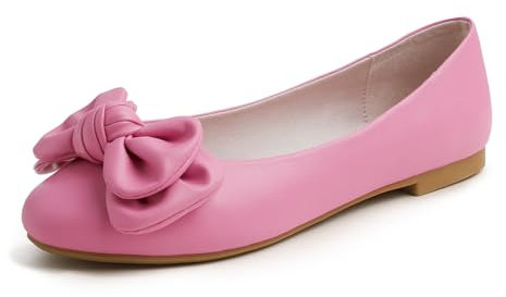 Feversole Women's Round Toe Cute Bow Trim Ballet Flats, Ballerine Punta Tonda Decorate con Un Grazioso Fiocco da Donna Fiocco Rosa per Le Vacanze in Pelle vegana 38