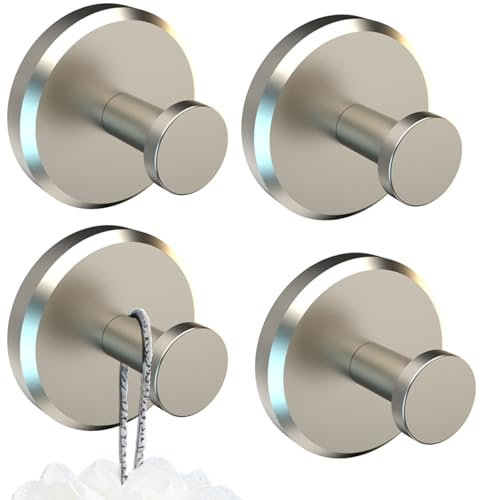 Poywaze Ganchos de ventosa, ganchos de ventosa sin taladrar, ganchos de succión impermeables para baño, ganchos de succión fuertes para colgar accesorios de cocina/ducha (paquete de 4, gris)