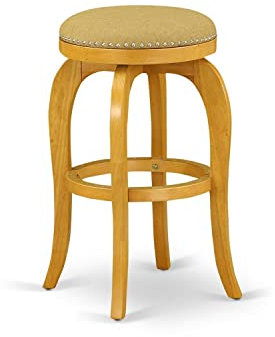 Bar Chair Bedford drehbarer, rückenfreier Barhocker, 30'' Sitzhöhe mit Beinen aus Eiche und PU-Leder Vegas Gold Bar Stool