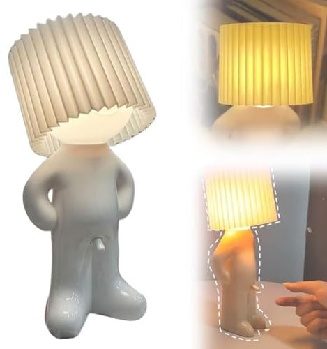 GUSHE Modest Mike Lamp, Shy Boy Lamp, A Little Shy Man Lampe, Lustige LED Tischlampe, Schüchterner Mann Nachtlicht, Kreative Kleinen Tischleuchte Mit Schirm, Naughty Boy Lampe für Schlafzimmer (Weiß)