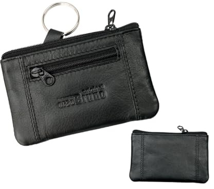 Schlüsseltasche Leder schwarz Schlüsseletui klein Schlüsselmäppchen mit Münzfach Echt-Leder
