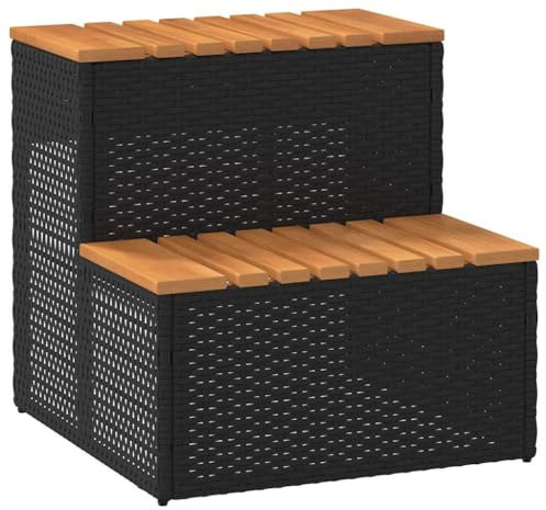 Elemento per vasca idromassaggio, 50 x 50 x 50,5 cm, in polyrattan e acacia massello, accessori per piscina e spa, colore: nero