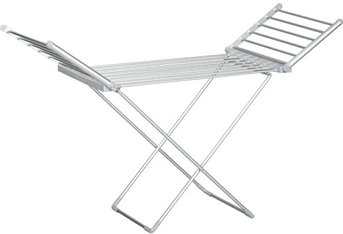 HOMCOM Sèche-Linge étendoir électrique Chauffant 2 Ailes latérales Extensibles Pliable, Cadre en Alliage d'aluminium, 144 x 53 x 91 cm, Argent