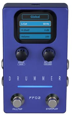 Luocute Drum Machine Guitar Effect Pedal, 121 Drum Grooves 11 Stile Rhythmus, Anpassbare Slots Rhythmische Gitarren -Effekt -Pedal, Geeignet für Live, Studio, Performance (EU-Stecker)