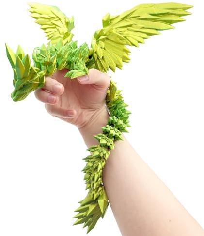 JoryHeim XXL 3D Drache mit Flügeln, 45cm Grün Drachen Spielzeug, 3D Gedruckter Drache Deko, Realistischer Dragon für Kinder & Sammler