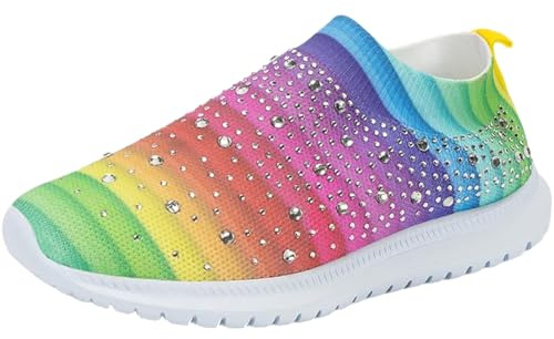 Chaussures à paillettes pour femme - Baskets d'été avec strass - Élégantes - En maille - Respirantes - Légères - Chaussures de marche - Chaussures de sport - Chaussures d'été décontractées et