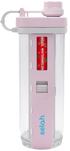 Selah Flavored Water Bottle - 20oz Water Bottle With Flavor Pods Included - Energy Drink Pods, Flavor Cartridges, Water Enhancer, and Sports Drink Pods (Pink, 10 New Flavor Pods)