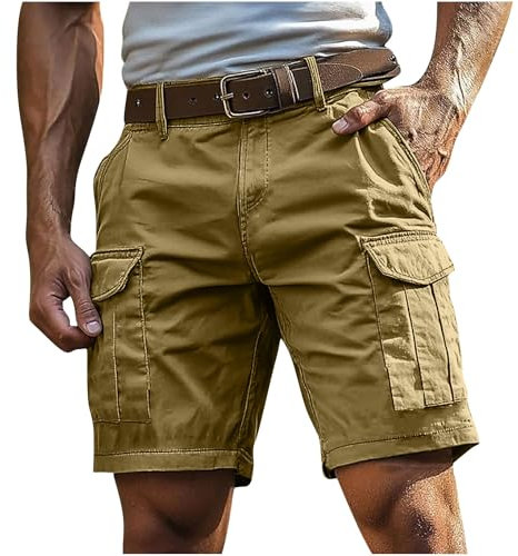 Cargoshorts Herren Kurze Hosen mit Reißverschluss und Knopf Mehrere Taschen Männer Einfarbig Sommer Shorts Klassische geschnittene Sportshorts Outdoorhose