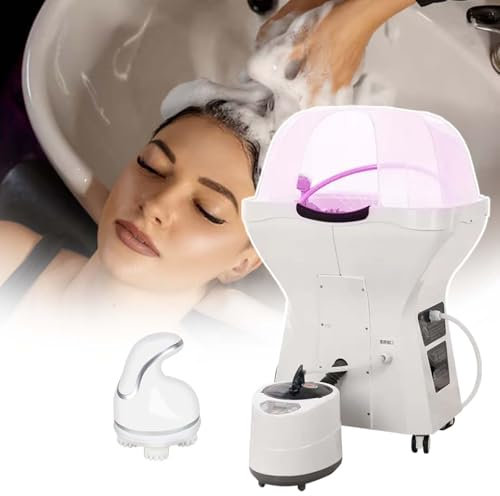 HCAUYNN Cuve à Shampoing Portable pour Spa Japonais, Bassin à Cascade pour Soins Capillaires, LuminothéRapie Multicolore, pour La Maison Et Le Salon,FumigationFullSet+HeadMassager