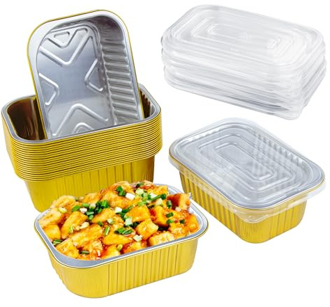 duozoanz 20 Ciotole Vaschette Alluminio, Alluminio Contenitore Per Microonde 680ml, Contenitori Per Microonde Contenitori Pranzo Per Cuocere, Arrostire, Cucinare, Piccoli contenitori 16x11x5,5cm