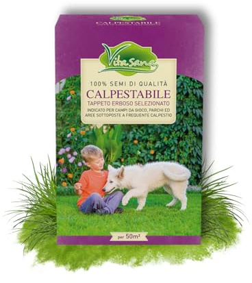 VitaSana Semi per Prato Calpestabile – Tappeto Erboso Selezionato | Alta Resistenza al Calpestio, Crescita Rapida, Adatto a Tutti i Terreni | Per Aree Gioco, Giardini e Parchi | 1 kg per 50 m²