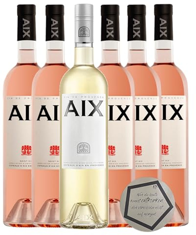 Maison Saint Aix | Rose-Genuss mit Weißwein-Highlight | 5× AIX Rosé 2024 13% vol & 1× AIX White 2024 12% vol | Coteaux d’Aix-en-Provence AOP | 6× 0,75 l | inkl. LOVEVINO Silver Button Sticker