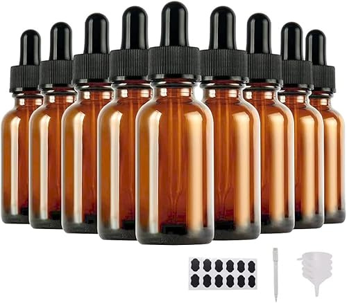 YBCPACK Lot de 24 flacons compte-gouttes 30 ml en verre ambré avec pipette – Bouteilles UV pour huiles essentielles, cosmétiques, parfums, avec étiquettes et entonnoirs