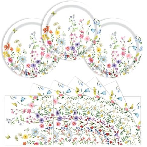 40PCS Paper Plates and Napkins Party Supplies,Flower Party Tableware Set | for Birthday Baby Shower Wedding Partys Partys Anniversary(20 Guests)