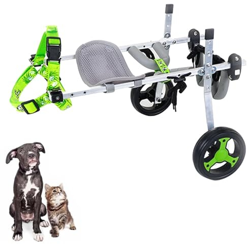 Hunderollstuhl Aluminium Leichter Rahmen 2/4 Räder für Vorderbeine Hinterbeine Rehabilitation Haustier-Rollstuhl mit Atmungsaktive Bauchstütze und Beinstütze für Katze Hundewagen Gehhilfe Aufstehhilfe