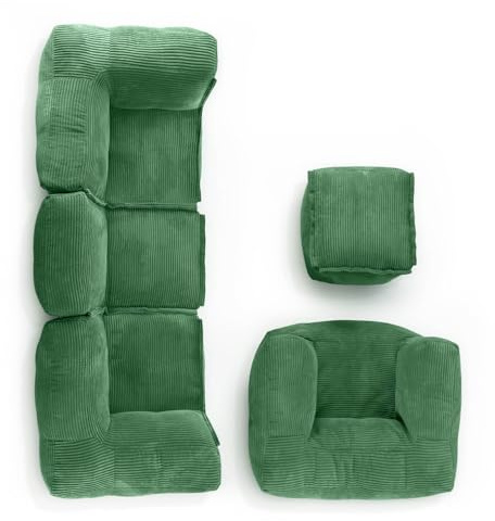 LUMALAND Modular Basic Set Cord | Sitzsack Sofa inkl. Sessel & Pouf | 5x Indoor Bean Bag mit Füllung | Modulares Sofa mit EPS Perlen | XXL Sitzkissen Lounge für Wohnzimmer, Schlafzimmer & Kinderzimmer