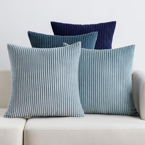 EMEMA Kissenbezug 60x60 Kordsamt Dunkelblau Serie Sofakissen 4er Set | Dekokissen Kissenbezüge Kord Kissenhülle Zierkissenbezug Dekorative Cord Kissen Weiche für Sofa Wohnzimmer Schlafzimmer