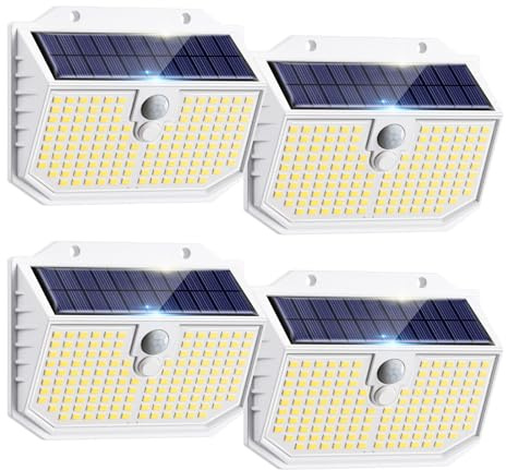 nipify Solarlampen für Außen mit Bewegungsmelder,3 Modi Solar Bewegungsmelder Aussen,IP65 Wasserdichte Außenleuchte,138 Superhelle LED Solarleuchten Outdoor für Garten Garage Hof,Weißer Rahmen,4 Stück