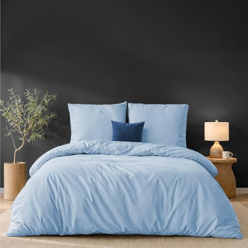 Twinzen - Bettwäsche 240x260 + 2 Kissenbezüge 65x65 cm - 100% Mikrofaser | Blau · Bettbezug · 3 Teile · Weich · Hautfreundlich · OEKO-TEX · Reißverschluss · Pflegeleicht · Langlebig