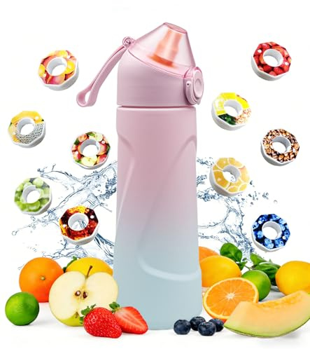 BOPELMALLS Air Scented Water Bottle with 10 Flavour Pods,700ML Sports Stater Up Water Bottle,Tritan BPA Free 0 Sugar Drinking Bottle for Fitness Camping School(Gradient Pink)
