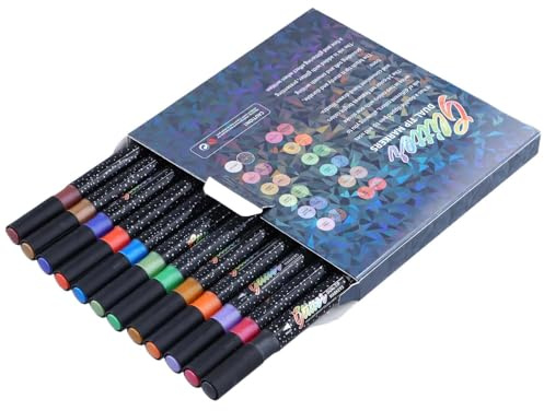 Glitzerstifte Set 24 Farben,Doppelspitze Glitzer Filzstifte Metallic,12 Stifte mit Feiner und Breiter Spitze,Glitzer Marker für Malbücher Erwachsene,Karten Basteln,Scrapbooking,DIY Kunsthandwerk