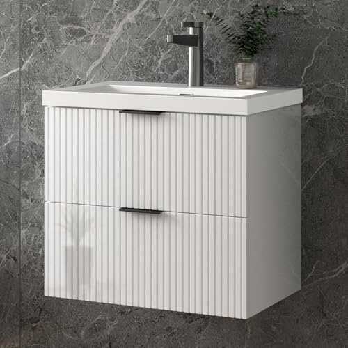Skybathroom 600mm Bathroom Vanity Unit with Basin Sink 2 Soft-close Drawers Wall Hung Storage Cabinet White