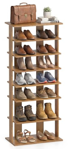 CASART 7-Tier Shoe Rack, Shoe Storage Organizer Stand Shelf, Detachable Board Multiple Layers, Vertical Shoe Tower for Narrow Closet, Entryway, Hallway and Bedroom (Natural, 47 x 25.5 x 110cm)