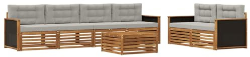 vidaXL Outdoor-Sofagarnitur 7 pcs Natürlich und Hellgrau Polyester, Garten-Lounge, modernes Outdoor-Sofa, modulares Set für Terrasse, Bequeme Sitzmöbel
