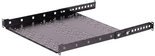 SABAJ M&D Bandeja Rack 19 Pulgadas 1U 500 mm Negra – 25 kg, Regulable | Para armario servidor desde 550 mm, soporte trasero +200 mm, montaje a 4 puntos, perforada, para switch, router, NAS