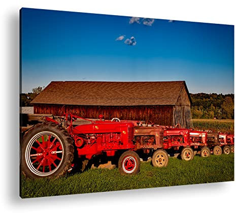 deyoli Traktoren auf einer Farm Format: 80x60 als Leinwandbild, Motiv fertig gerahmt auf Echtholzrahmen, Hochwertiger Digitaldruck mit Rahmen, Kein Poster oder Plakat