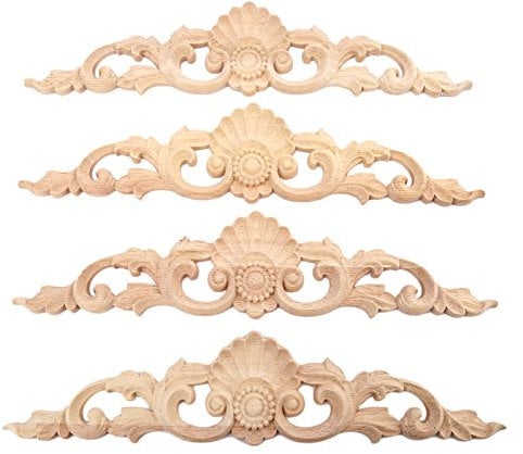 MUXSAM Wood Carved Appliques, 4-Pack Unpainted Wooden Carvings Decals Overlay Decorative Onlays for Walls Doors Cabinet Dresser Mantel Fireplace Bed Cupboard DIY Craft Project, 30x6cm/11.81x2.36