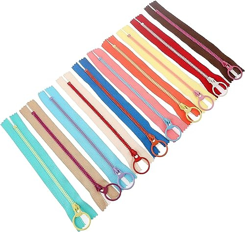 Mgoodoo 10 Stücke Harz Reißverschlüsse Coil Reißverschlüsse Bunten Reißverschluss mit Ring Multicolor Reißverschluss mit Metall Zugring für Nähen DIY Kleidung Handwerk Tasche Kleidung 30cm