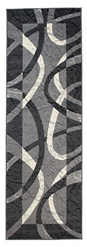 Carpeto Modern Läufer Teppich Grau 70 x 200 cm Wellen Muster Kurzflor Monaco Kollektion