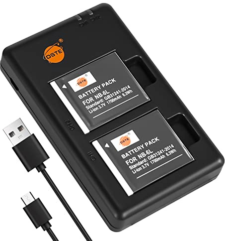 DSTE 2PCS NB-6L(1700mAh/3.7V) Batterie Ladegerät Compatible für Canon PowerShot X500,SD3500,SD4000,is SX275,SX510,SX600,SX610,SX710,HS D10,D20, ELPH 500 HS Kamera