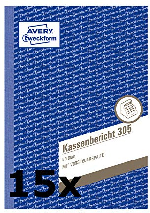 Avery Zweckform 305 Kassenbericht (A5, mikroperforiert, 50 Blatt) (15 Stück, weiß)