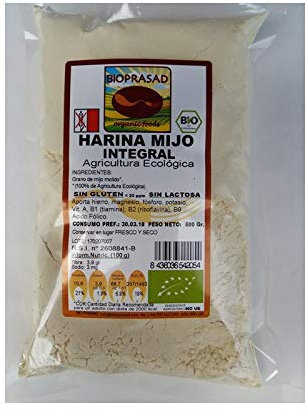 Bioprasad Harina de mijo integral ecológica Sin gluten Sin lactosa 500g.
