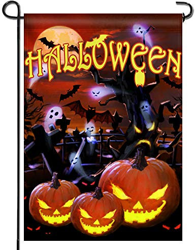 Anley Bandera de jardín, diseño de Gato de Halloween o Farol – Banderas Decorativas para jardín de religión, Doble Cara, Resistente a la Intemperie y Doble Costura – 18 x 12.5 Pulgadas