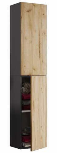 VCM Holz Badmöbel Wandregal Badregal Badezimmer Badschrank Hochschrank Lendas Anthrazit/Honig-Eiche