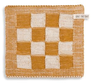 Knit Factory - Topflappen Block - Ecru/Ocker - 23x23 cm | Hitzebeständige Lappen - Schutzlappen zum kochen - Küchenzubehör - Kochlappen - Traditioneller look