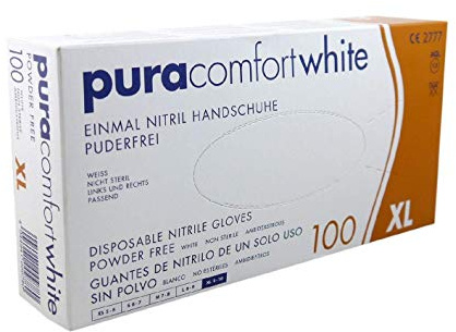 Pura Comfort White, Einmal-Nitrilhandschuhe, Weiss, puderfrei, 100 Stück, Größe XL