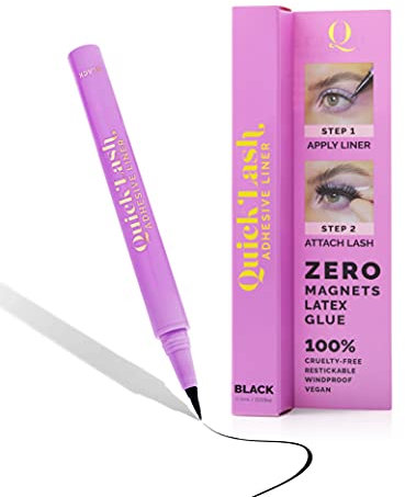 The Quick Flick - Quick Lash Adhesive Liner, 2-in-1 Felt-Tip Eyeliner Pen and Reusable Lash Adhesive, Alternative to Eyelash Glue Pen and Magnetic Eyeliner Pen for False Lashes, Black, 0.9 ml