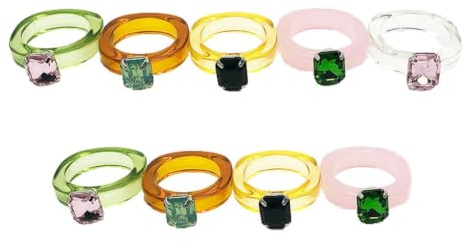 Holibanna 9Pcs Acryl Ringe Vintage Harz Diamant Ringe Bunte Index Finger Ring Kunststoff Finger Ringe für Geburtstag Party Favor Prinzessin Cosplay Schmuck Geschenke