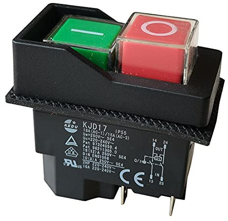 KEDU Interruttore elettromagnetico interruttori a pulsante impermeabili per macchine utensili industriali e utensili elettrici 16(12) A 250V 18A(AC-1)/15A(AC-3) 2HP 220-240V 5E4 (KJD17-4Pins-250V)