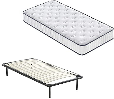 DEWINNER Ensemble Composè:Matelas en Mousse 22 cm et Mousse A Mémoire Matelas +Sommier à Lattes sur Pieds-4 Pieds Inclus(90 x 190 cm)