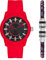 Diesel Armbar Montre pour Homme, Mouvement à Quartz avec Bracelet en Silicone, Acier Inoxydable ou Cuir, Rouge et Noir, 44mm