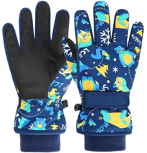 Azarxis Gants de Ski Enfants Moufles de Ski Gants Neige Chaud Hiver Moufles Coupe-Vent Snowboard pour Garçon Fille Randonnée Patinage (L (9-13 Ans), 02 Bleu Marin)