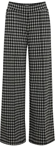 ICHI IHKATE CHECKY Wide PA Damen Hose Stoffhose mit Stretch weiter Schnitt mit Elastikbund, Größe:L, Farbe:Vetiver (170613)