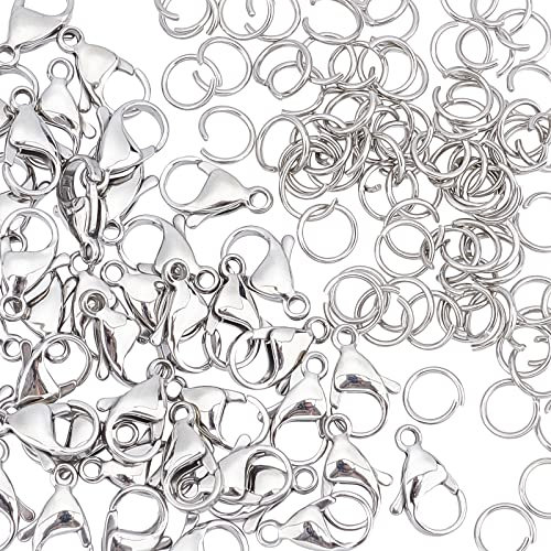 DICOSMETIC 40pcs 15mm Cierres de Pinza de Langosta de Acero Inoxidable con 80pcs Anillos de Salto Collar Broche de Cadena Cierres de Gancho A Presión para la Fabricación de Joyas, Agujero: 1.8 mm