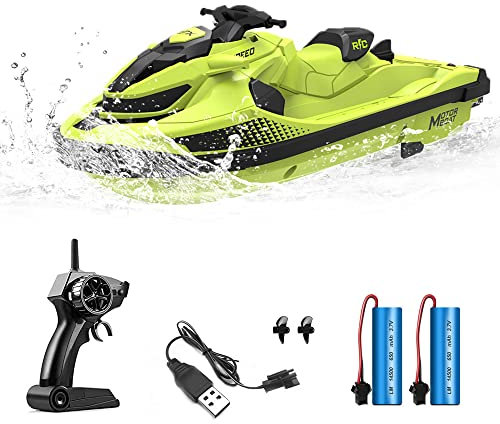 OBEST 2,4 GHz Bateau à Moteur RC, Bateaux Télécommandé pour Enfants et Adultes, Grande Vitesse Speedboat, Bateau Radiocommandés avec 2 Batterie, Détection Basse Pression, Jouet Racing piscines Lacs